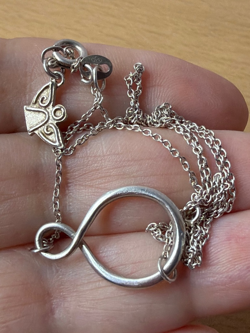 VINTAGE INFINITY SYMBOL STATIONARY PENDANT NECKLACE 925 STERLING SILVR ANGEL TAG